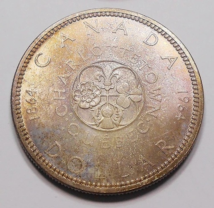 1964年 銀貨 宝石 MS BU ** 素晴らしいレインボー PQ トーン QEII カナダ $1.00