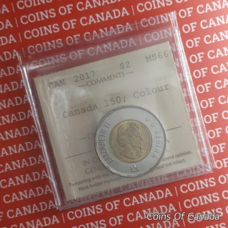 2017年カナダドル 2 トゥーニー カナダ 150 カラー ICCS MS 66 グローインダーク #coinsofcanada