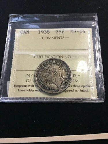 1938年 ICCS グレードカナダ、25セント、**MS-64**