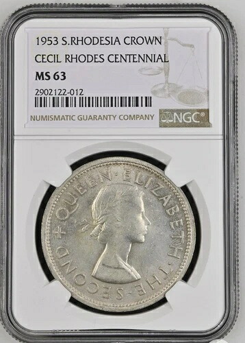 1953年 南ローデシア クラウンシルバーコイン ロイヤルミント エリザベス2世 NGC MS-63