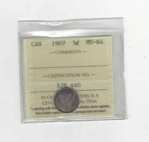 1907年 ICCS グレードカナダ 5セント **MS-64** #XJN 440