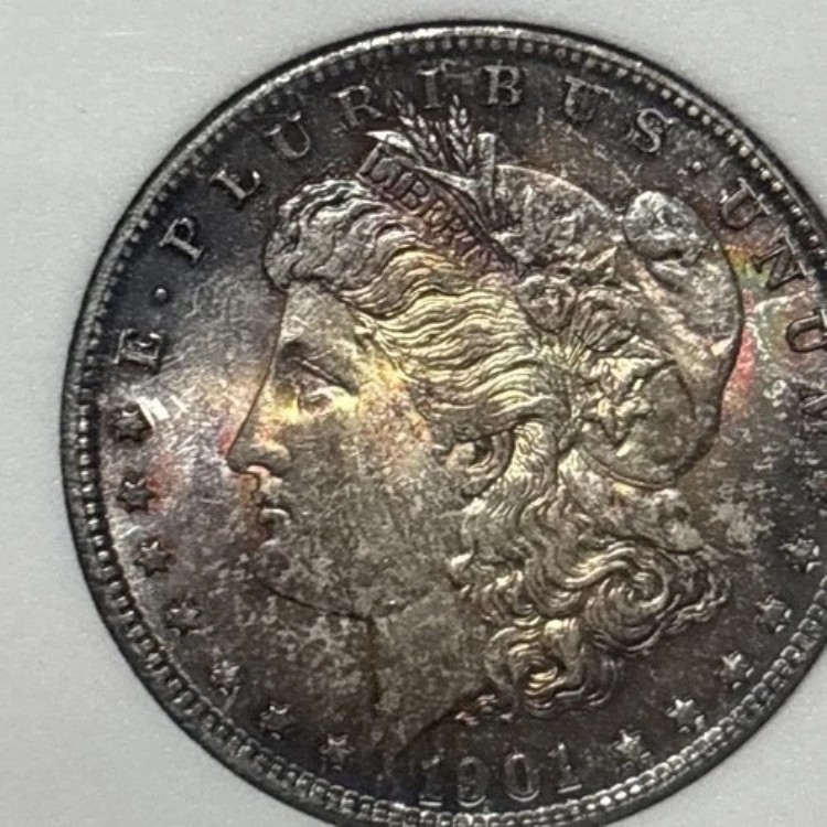 1901?0年モルガン銀貨、1ドル レインボートーン