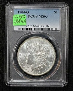 1904-O モルガン・ダラー VAM-4B 錆びた釣り針 スーパークラッシュダイ PCGS MS-63 2153