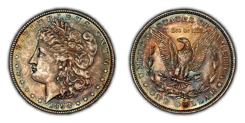 1898年 1ドル モルガン銀貨 - ネオンレインボートーニング - BU - SKU-D4999｜WORLD RESOURCE【KING店】 116,050円
