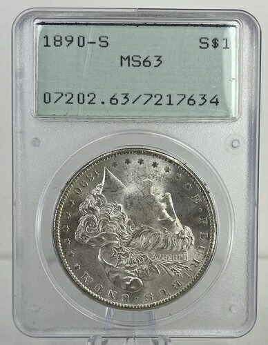 1890年 S モルガン銀貨 - PCGS MS63 - サンフランシスコ造幣局 - ラトラーホルダー|WORLD RESOURCE【KING店】
