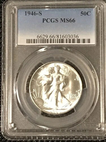1946-S リバティウォーキング ハーフダラー PCGS MS66 **フロスティホワイト**