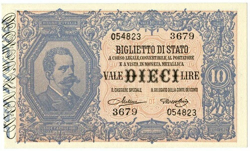 10 リラ BIGLIETTO DI STATO EFFIGE UMBERTO I 1923/05/19 qFDS