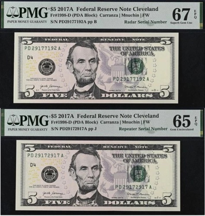 2017A $5 FRN PMG 67EPQ - レーダー＆リピーター シリアル番号 29177192 - 29172917｜WORLD RESOURCE【KING店】
