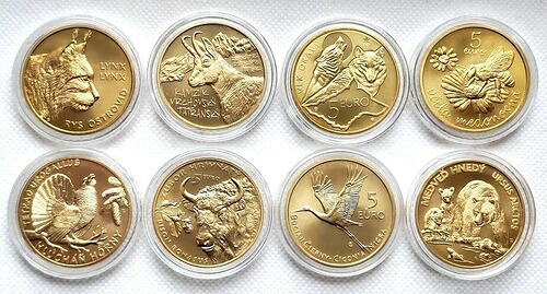 スロバキア 2021-2024年 5ユーロ硬貨 8枚セット「動物」（#10167）