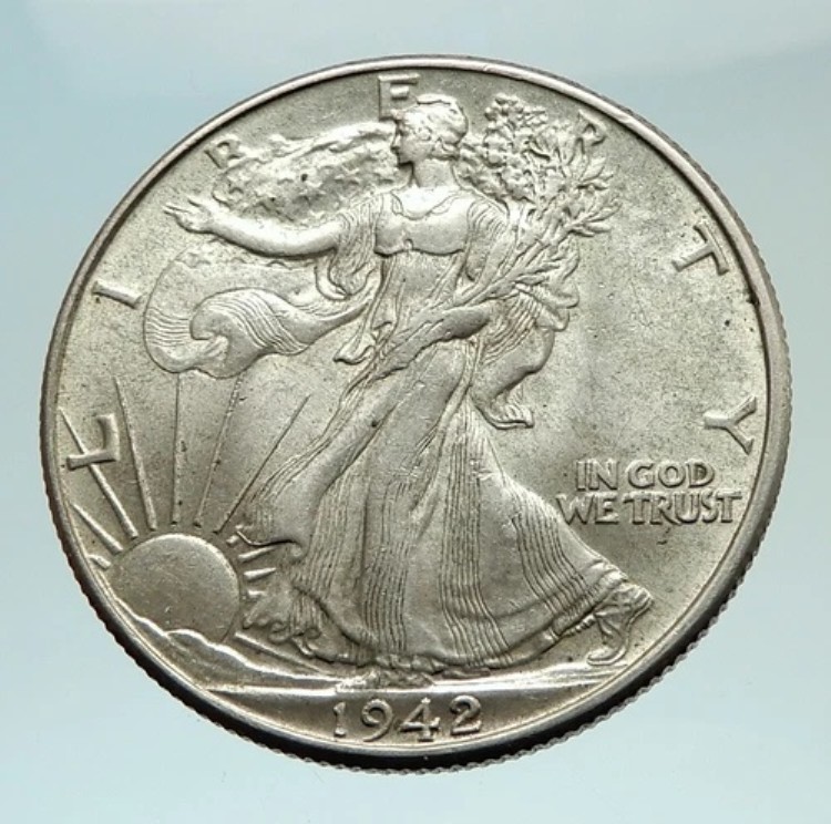 1942年 アメリカ合衆国 ウォーキング・リバティ ハーフドル銀貨 白頭鷲 i77015