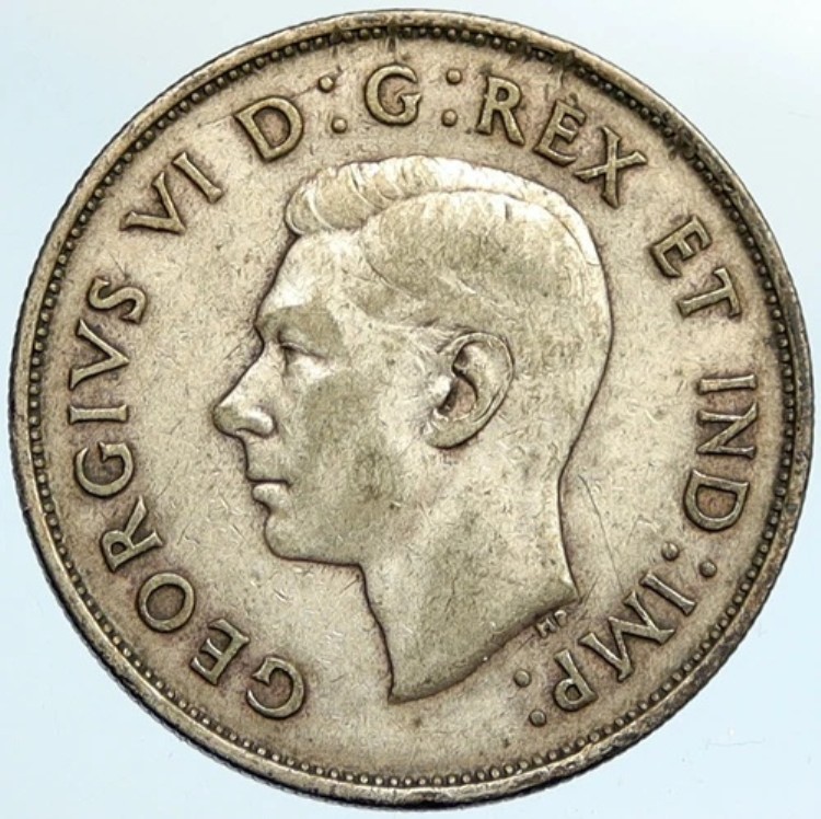1940年 カナダ 英国 国王ジョージ6世 紋章 大型 銀貨 50セント i101567