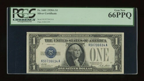DBR 1928-A 1ドル シルバー ジェム 1601年頃 KAブロック PCGS 66 PPQ シリアル K50736634A