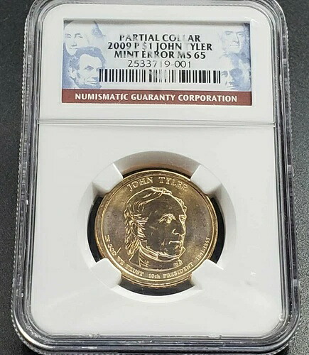 2009年 P ジョン・タイラー 大統領エラーコイン NGC MS65 部分カラー 希少バラエティ