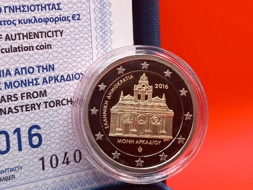 ギリシャ、2016 年、ARCADI、2 ユーロ硬貨、プルーフ コイン、最も希少なギリシャの 2 ユーロ! 137,500円