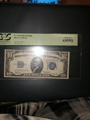 1934年 10ドル銀貨 FR-1701 ミュール - グレード PMG 64 EPQ 125,950円