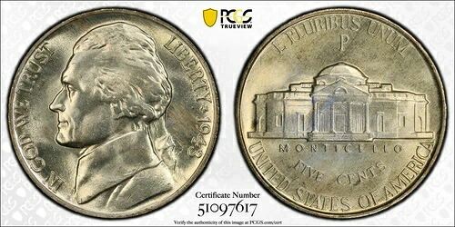 1943年 P ジェファーソン ニッケル PCGS MS-67 FS｜WORLD RESOURCE【KING店】