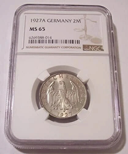 ドイツ ワイマール共和国 1927年 A 銀貨 2 ライヒスマルク MS65 NGC
