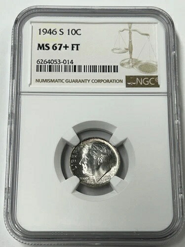 1946年 S ルーズベルト ダイム NGC MS67+ FT 良好な色調/希少 (NGC 個体数 23)｜WORLD RESOURCE【KING店】