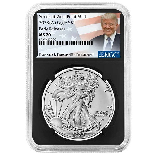 2023年 (W) 1ドル アメリカン シルバー イーグル NGC MS70 ER トランプ ラベル レトロ コア