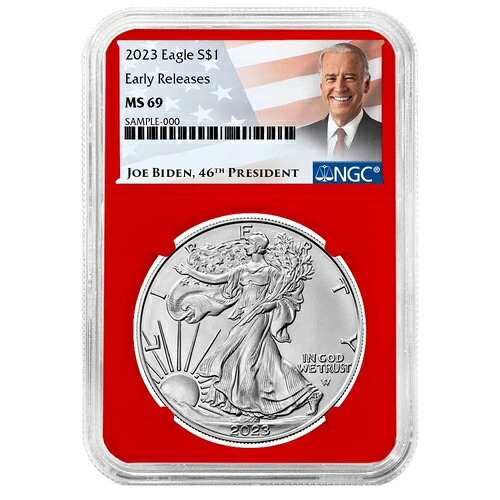 2023年 1ドル アメリカン シルバー イーグル NGC MS69 ER バイデン ラベル レッドコア