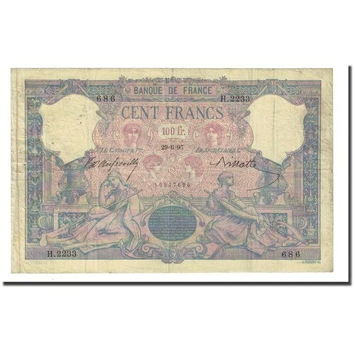 [#172094] フランス、100 フラン、ブルー エ ローズ、1897-06-29、VF、ファイエット:21.10、KM:65