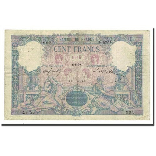 [#172112] フランス、100 フラン、ブルー エ ローズ、1899-09-02、VF、ファイエット:21.12、KM:65