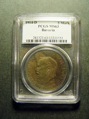 1914-D ドイツ バイエルン 5マーク PCGS MS63 - プルーフ