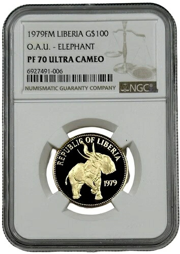1979年 FM リベリア 100ドル金貨 0.3241オンス O.A.U エレファント プルーフコイン NGC PF 70 UC｜WORLD RESOURCE【KING店】