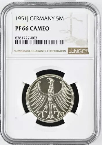 コイン Frg 5 DM 1951 J NGC Pfennig 66 カメオ 素晴らしい高グレード トップポップ 3/0