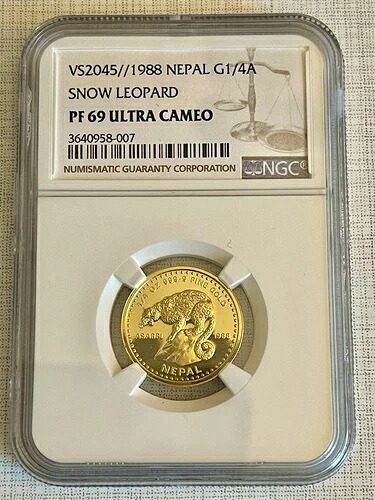 ネパール 1988年 ユキヒョウ 1/4 アサルフィ 1/4オンス ゴールド NGC PF69 ウルトラカメオ SKU# 1677