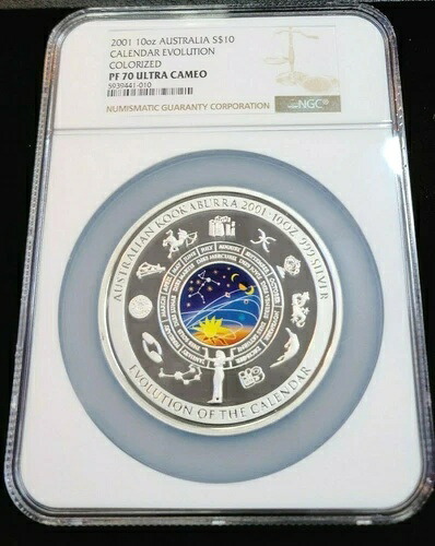 2001年 オーストラリア シルバー 10ドル カレンダー エボリューション NGC PF 70 ウルトラカメオ ポップ 1