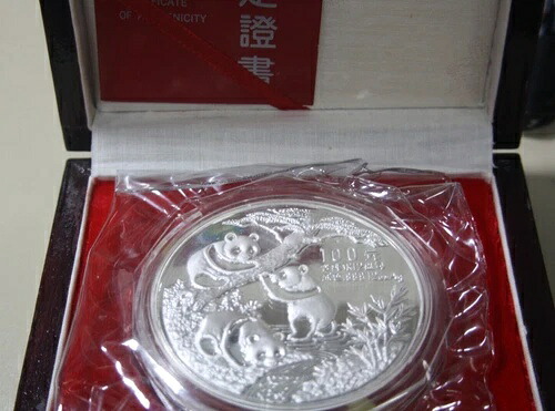 1990年 中国 100元銀貨 12オンス #F6420 パンダファミリー PPプルーフ 箱付き