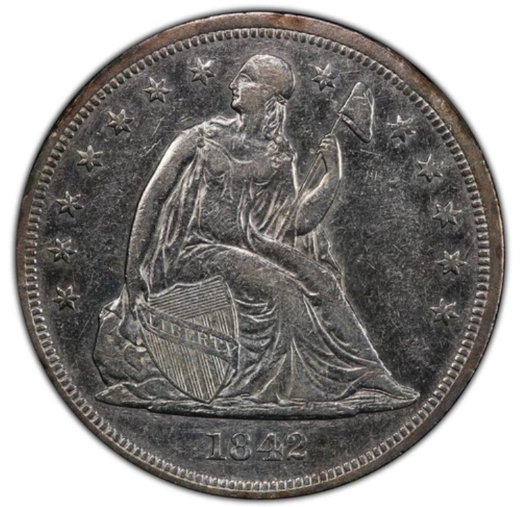 1842 年 1 ドル 着席リバティ シルバー ダラー - PCGS XF 詳細 - 見た目もさらに良くなりました!