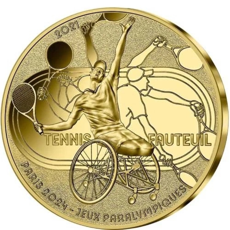 2021年 1/4オンス プルーフ フランス オリンピック 車いすテニス 金貨（箱、CoA付き）