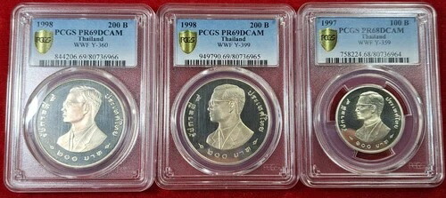 1998年 WWF シルバープルーフコイン 3枚セット 100b & 200b PCGS PR68-69 希少