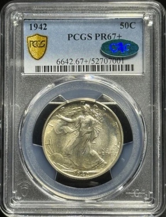 1942年 プルーフ ウォーキング リバティ ハーフ ドル 50セント PCGS PR67+ CAC
