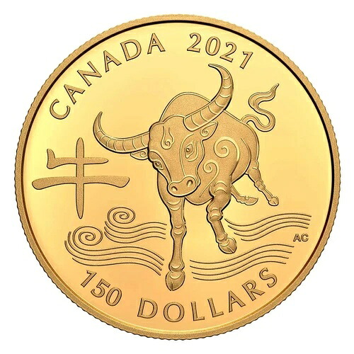 2021年カナダドル 丑年 150ドル - 18カラット金貨