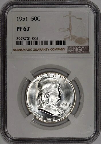 1951 年 プルーフ フランクリン ハーフ ドル 50 セント NGC PF 67 (PR67) - きれいなコイン!|WORLD RESOURCE【KING店】