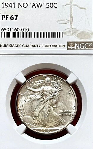 NGC PF-67 AWデザイナーのイニシャルなし！1941年製ウォーキング・リバティ・ハーフ