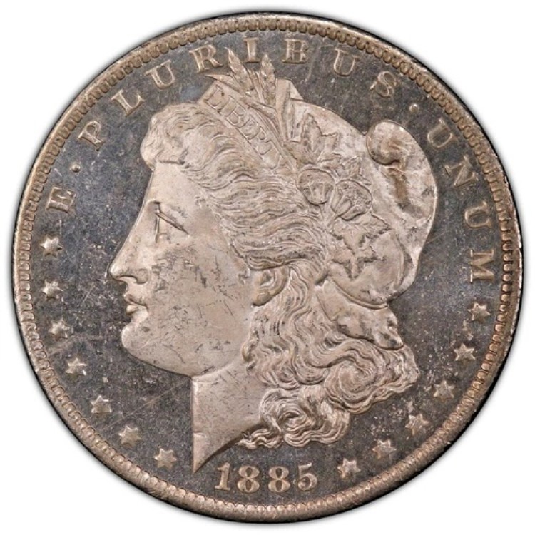 1885-O 1ドル モルガン・ダラー PCGS MS65 DMPL フロスティ・ディープミラーカメオ ブラストホワイトジェム