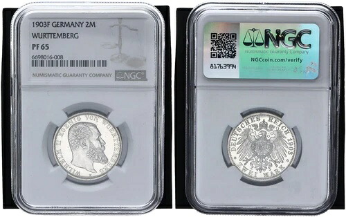 ヴュルテンベルク 2 マーク 1903 F ヴィルヘルム 2 世 Pf - NGC フェニヒ 65 プルーフ 116139