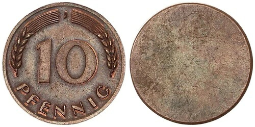 西ドイツ 10 Pfennig (1949) J 銅の標本/値側T字管 XF 124026-