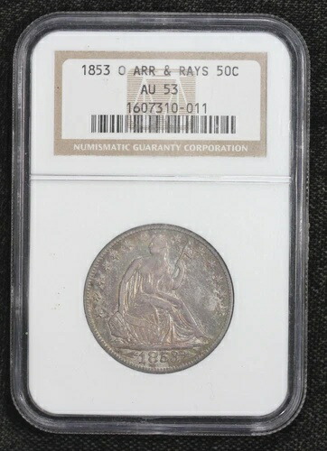 1853-O シーテッド・リバティ・ハーフドル NGC AU-53 矢と光線 4PQH 417,560円