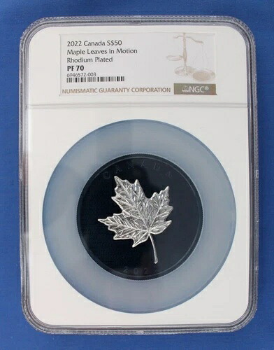 2022年カナダ 5オンス プルーフ 50ドル銀貨「メープルリーフス・イン・モーション」NGC PF70 COA付き