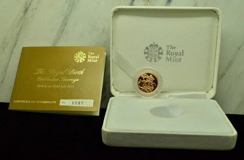 2013年 英国 ゴールドソブリン 91.67% ゴールド 王室誕生記念ボックス COA 419,760円