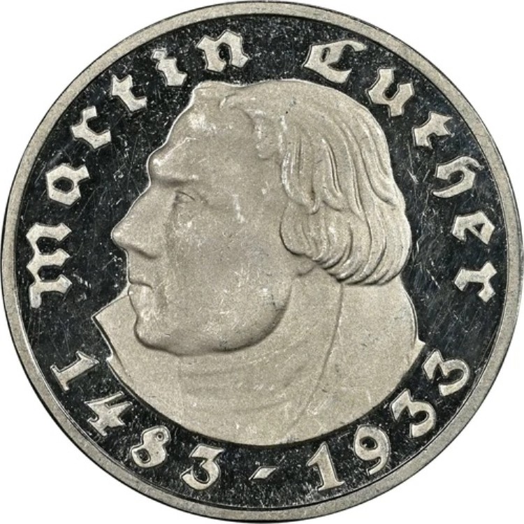 5マーク 1933 F ルター ドイツ NGC PF63 ウルトラカメオ プルーフ銀貨 (860)-