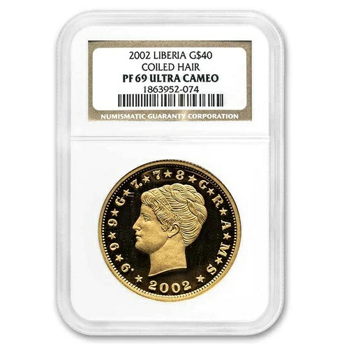 2002年 リベリア プルーフ金貨 40ドル ステラ PF-69 NGC (コイルヘア)