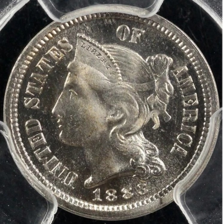 1883年 3セント プルーフ 3セント ニッケル PCGS および CAC PR 67 CAM