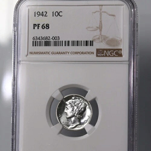 1942年 マーキュリー 10C NGC認定 PF68 プルーフ刻印 シルバーダイムコイン