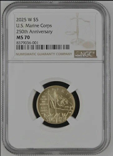2025-W 未使用 5ドル金貨 アメリカ海兵隊 250周年記念 NGC MS70